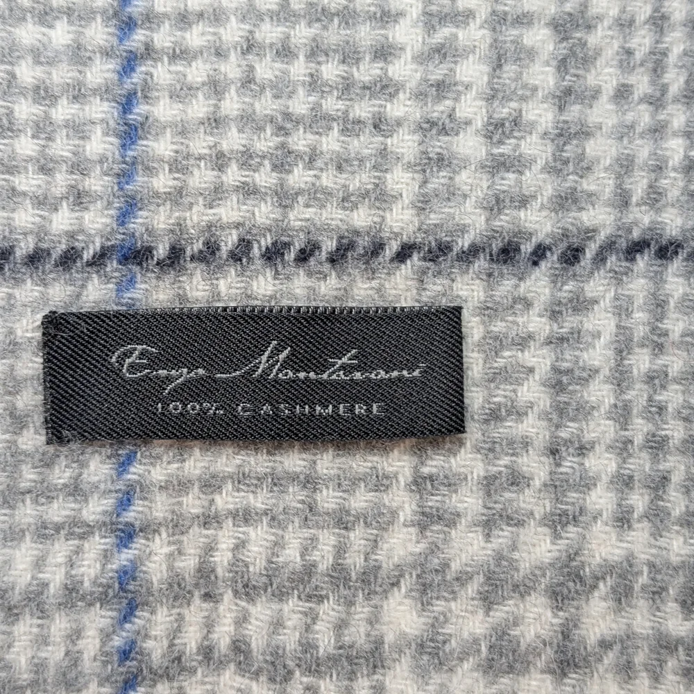Enzo Mantovani Gray Blue Unisex 100% Cashmere Plaid Scarf